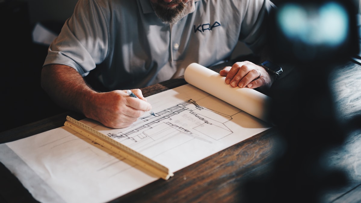 Engineer drawing up a heating system design